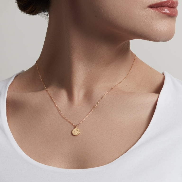 Virgo Zodiac Biography Pendant Necklace in Yellow Gold Vermeil