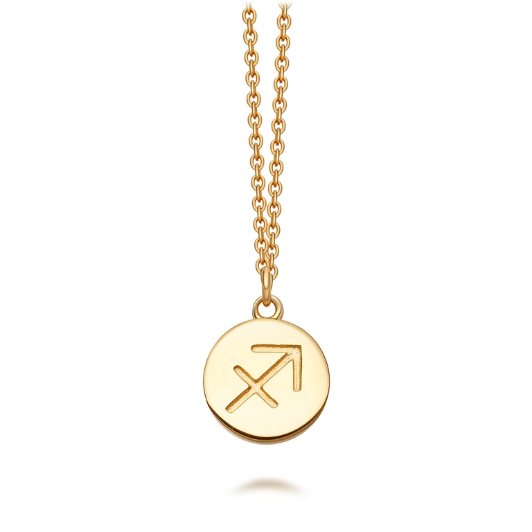 Sagittarius Zodiac Biography Pendant Necklace in Yellow Gold Vermeil