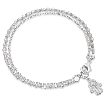 Rainbow Moonstone Hamsa Biography Bracelet in Sterling Silver 
