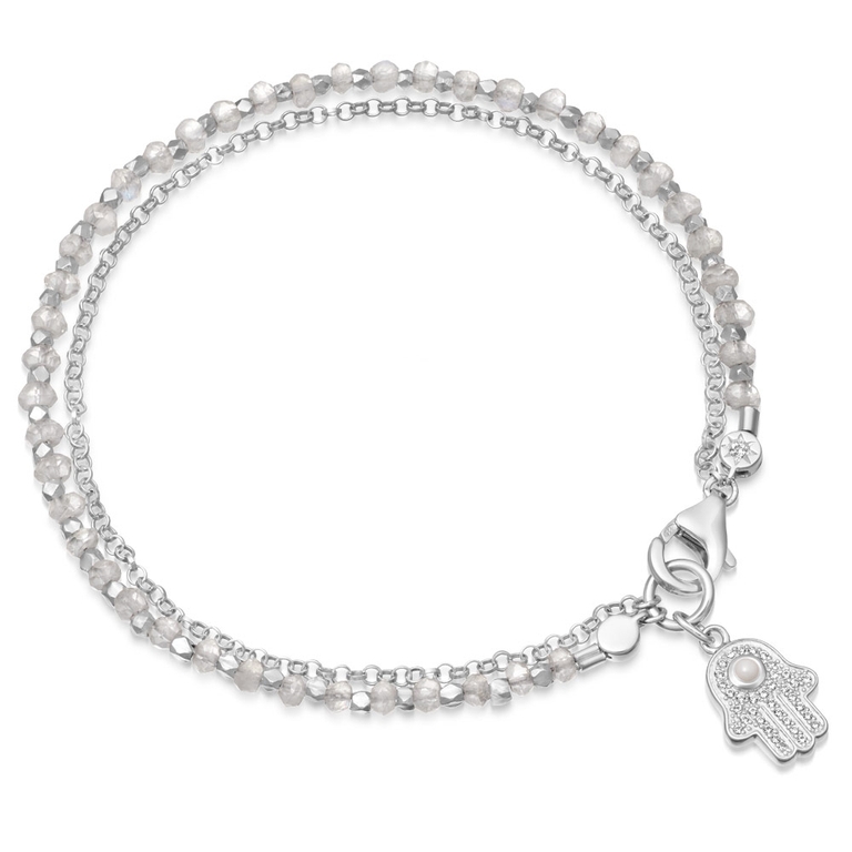 Rainbow Moonstone Hamsa Biography Bracelet in Sterling Silver 