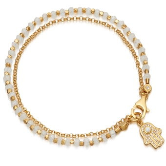 Gold Biography Rainbow Moonstone Hamsa Bracelet