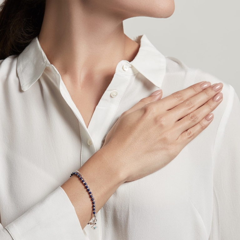 Lapis Evil Eye Biography Bracelet in Sterling Silver 