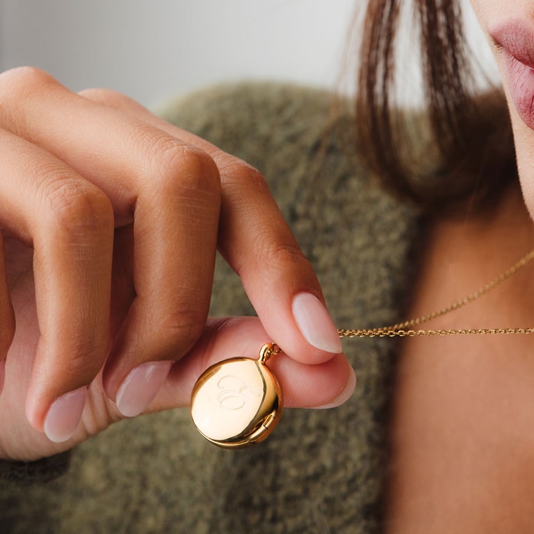 engraved gold locket necklace