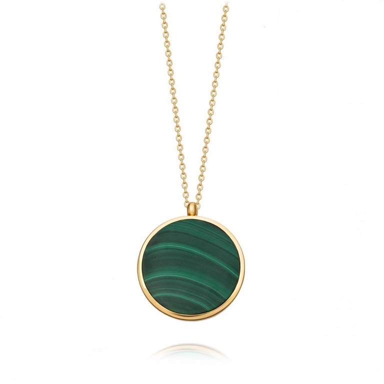 Malachite Slice Stilla Locket Necklace in Yellow Gold Vermeil