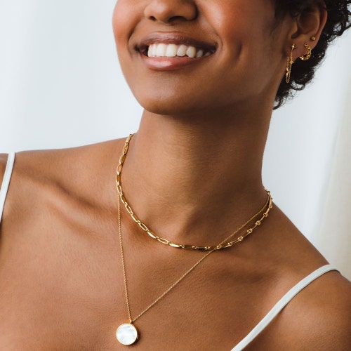 Gold Stilla Mother of Pearl Locket Necklace