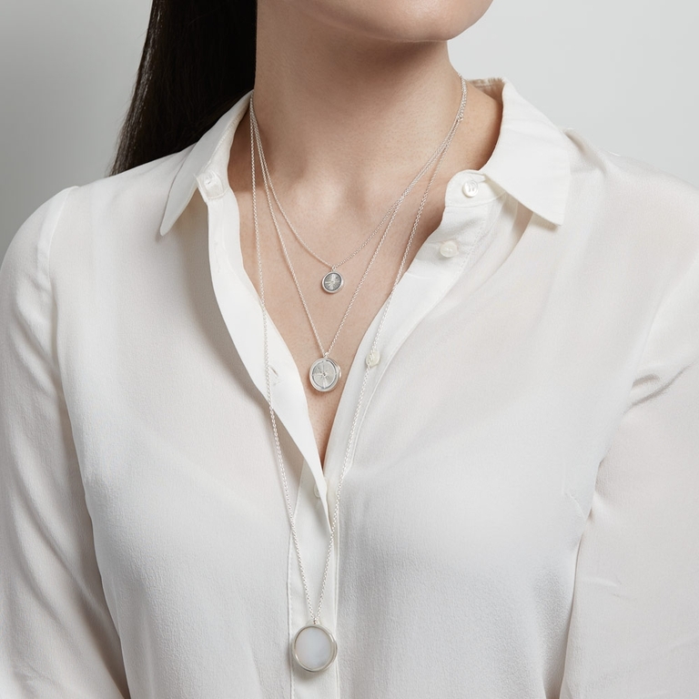 Large Mother of Pearl Slice Stilla Locket Necklace in Sterling Silver