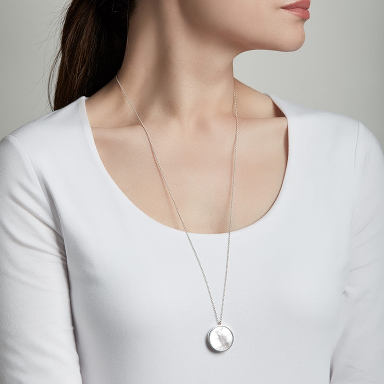 Large Mother of Pearl Slice Stilla Locket Necklace in Sterling Silver
