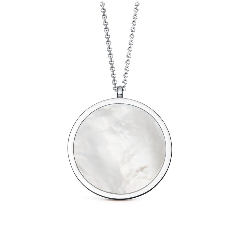 Large Mother of Pearl Slice Stilla Locket Necklace in Sterling Silver