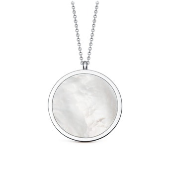 Large Mother of Pearl Slice Stilla Locket Necklace in Sterling Silver 