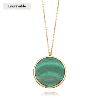 Gold Large Malachite Slice Stilla Locket Necklace