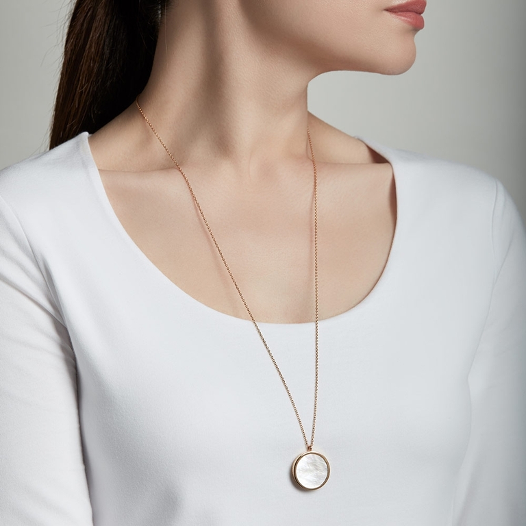 Large Mother of Pearl Slice Stilla Locket Necklace in Yellow Gold Vermeil