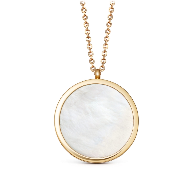 Large Mother of Pearl Slice Stilla Locket Necklace in Yellow Gold Vermeil