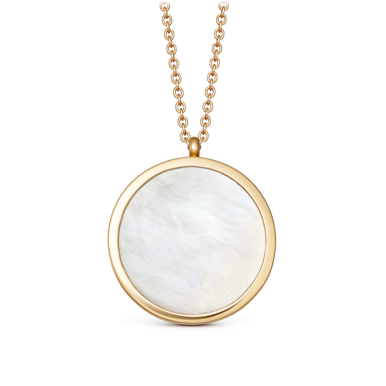 Large Mother of Pearl Slice Stilla Locket Necklace in Yellow Gold Vermeil