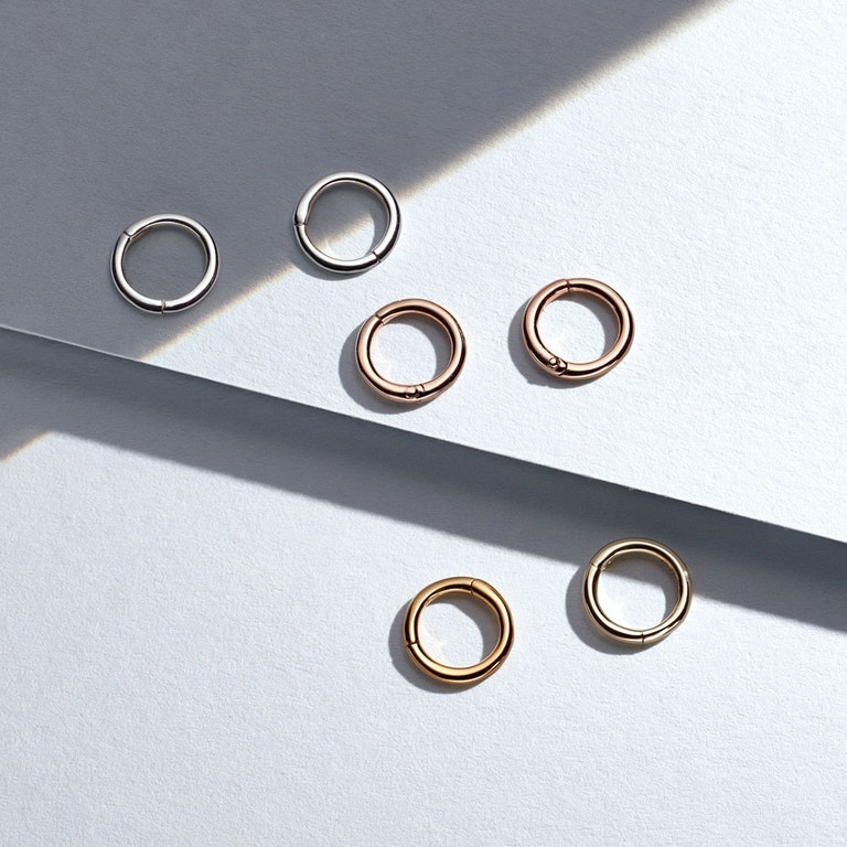 14ct white gold hoop earring, 14ct yellow gold hoop earring, 14ct rose gold hoop earring