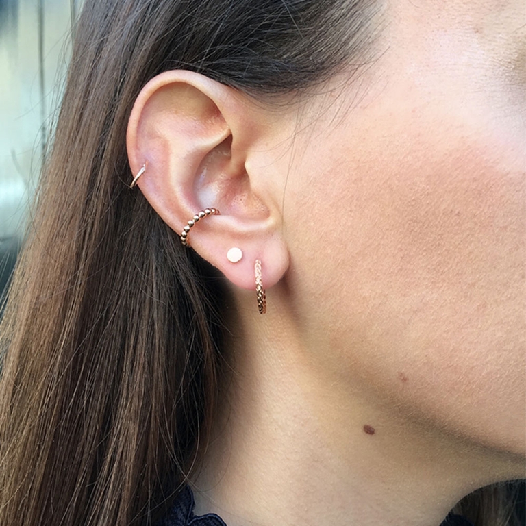 Tiny 14ct Single Cartilage Hoop Earring in solid rose gold with rose gold ear cuff and rose gold hoop earring
