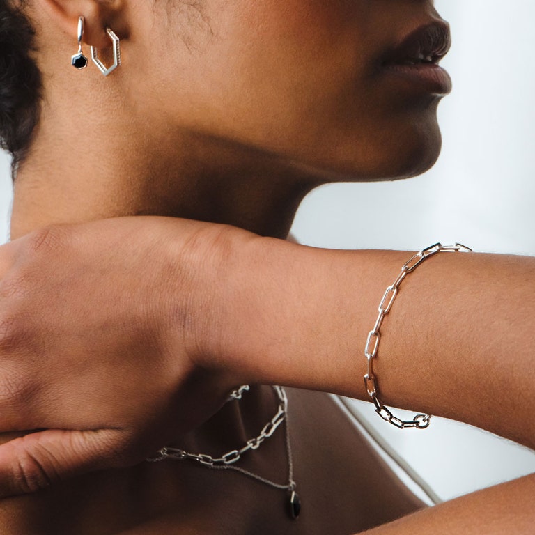 Silver Celestial Square Link Bracelet