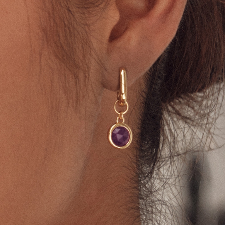Gold Biography Purple Chalcedony Earring Charm