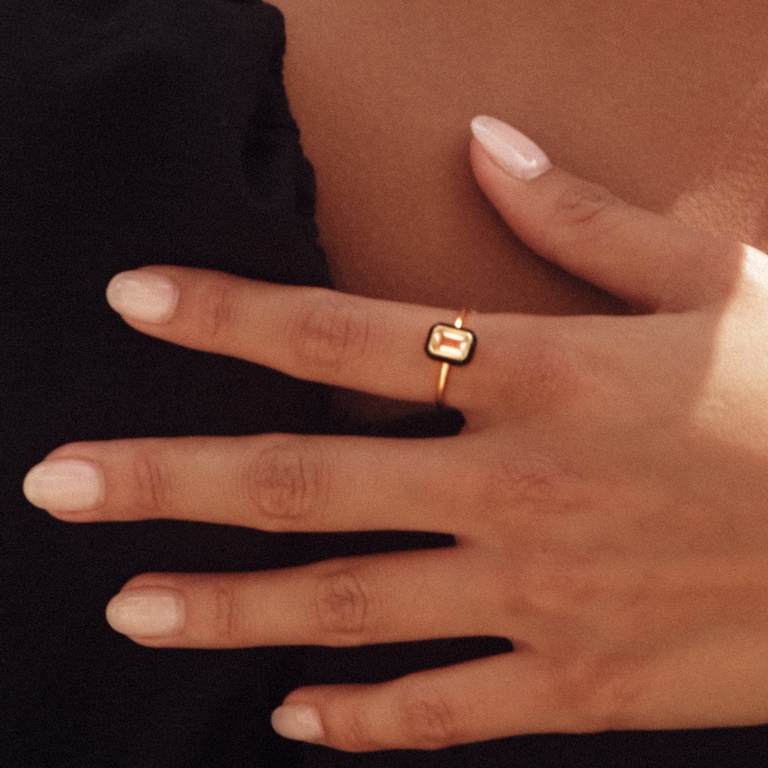 Gold Flare White Topaz Emerald Cut Ring