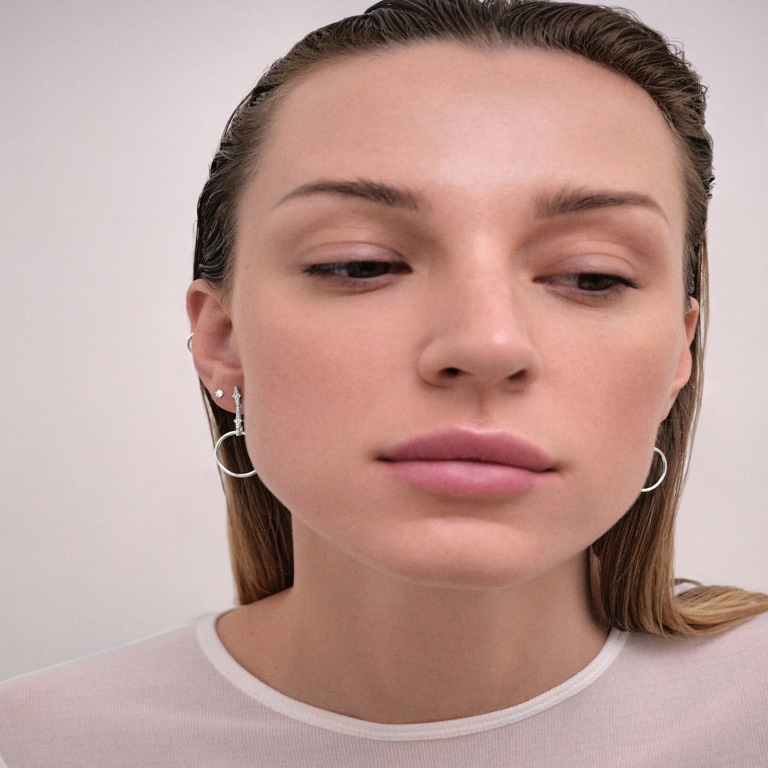 Silver Luna Light Front Facing Hoop Earrings