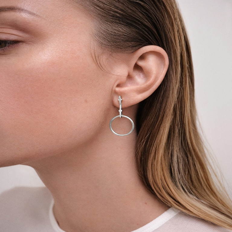 Silver Luna Light Front Facing Hoop Earrings