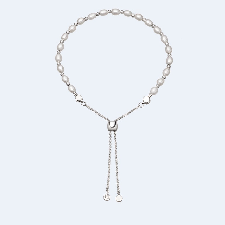 White Pearl Kula Bracelet in Sterling Silver 
