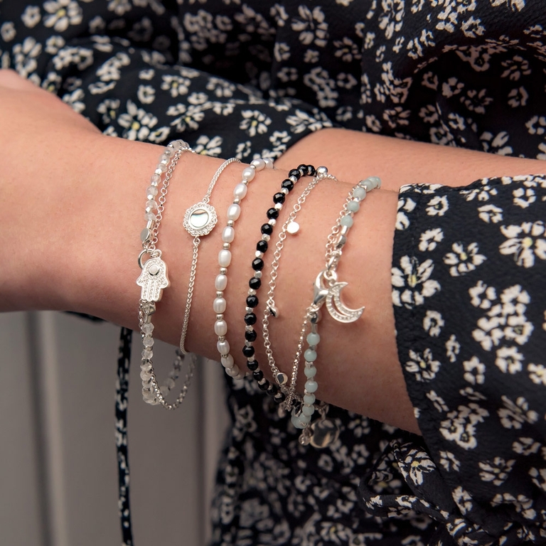 White Pearl Kula Bracelet in Sterling Silver 
