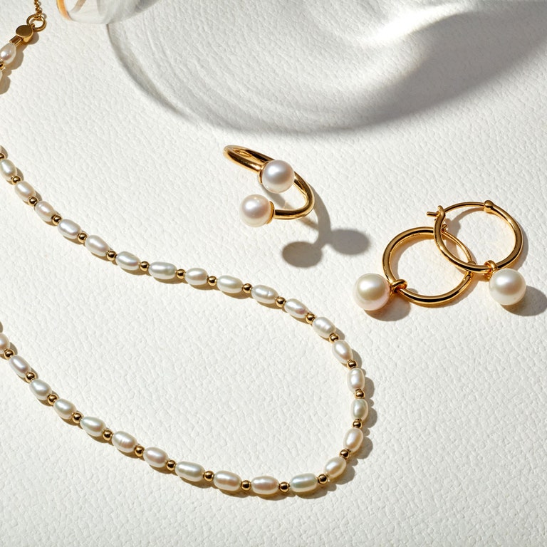 Vera Pearl Drop Hoop Earrings in Yellow Gold Vermeil