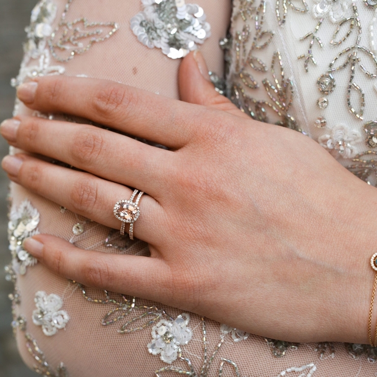 Morganite Tearoom Ring Oval Cut Stone in Rose Gold