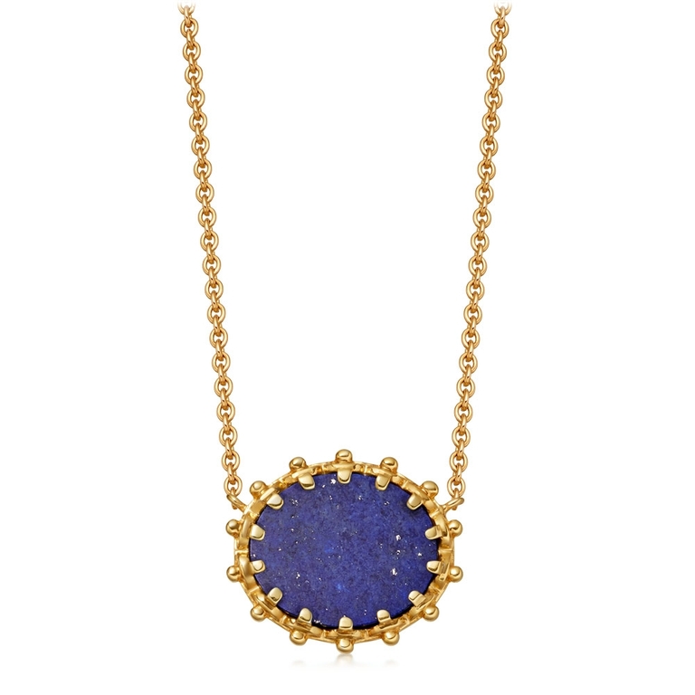 Blue floris gemstone plated in vermeil gold on a necklace chain 