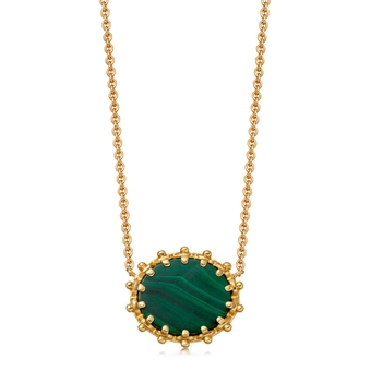 Malachite green gemstone Pendant Necklace in gold vermeil 