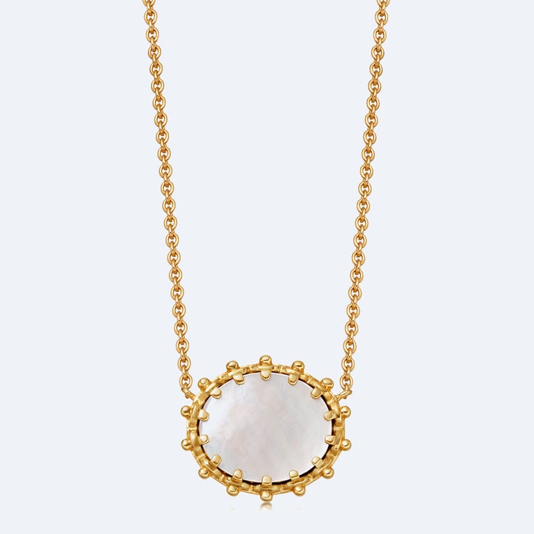Mother Of Pearl Floris Pendant Necklace in Yellow Gold Vermeil