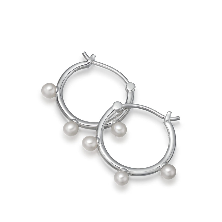Hazel Pearl Hoop Earrings in Sterling Silver