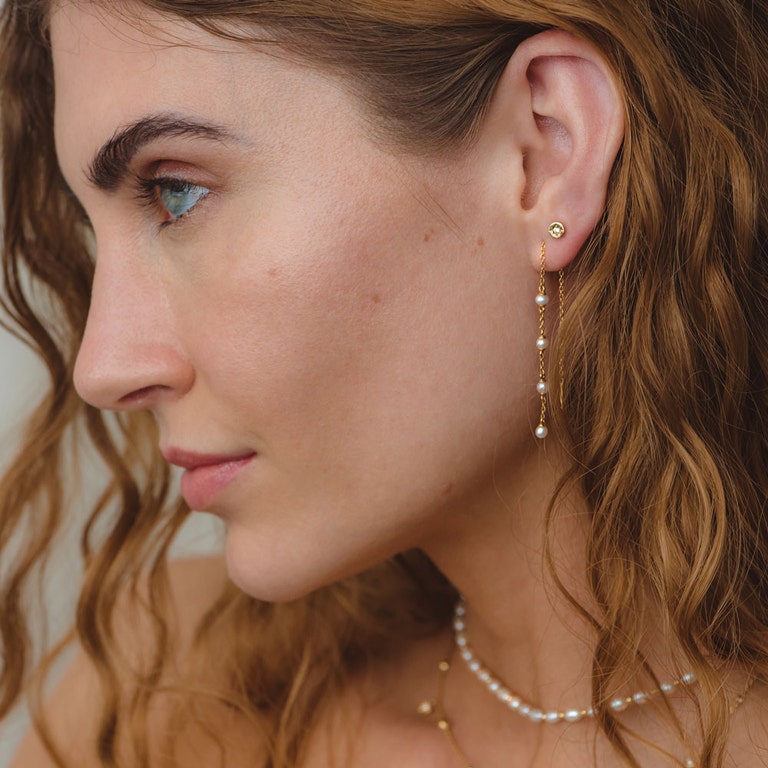 Gold Stilla White Pearl Chain Earrings 