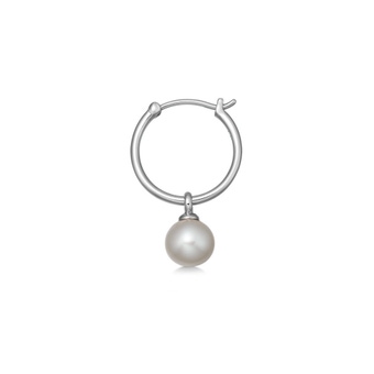 Silver Stilla Unisex White Pearl Drop Hoop