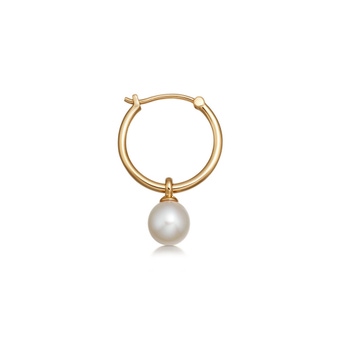 Gold Stilla Unisex White Pearl Drop Hoop - Single