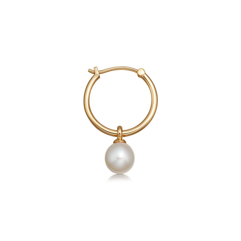 Gold Stilla Unisex White Pearl Drop Hoop - Single