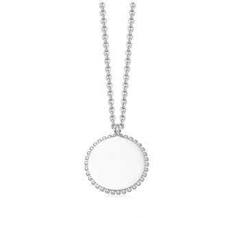 Beaded Engravable Disc Pendant Necklace in sterling silver