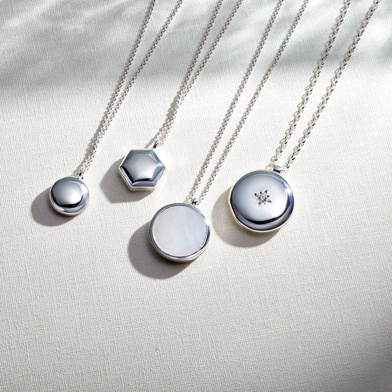 Mother of Pearl Slice Stilla Locket Necklace in Sterling Silver