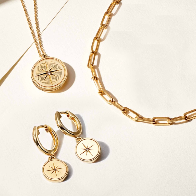 Gold Celestial Compass Locket Necklace