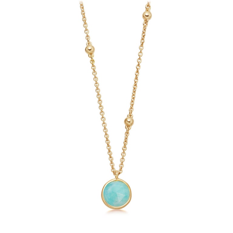 Beaded Amazonite Pendant Necklace in Yellow Gold Vermeil
