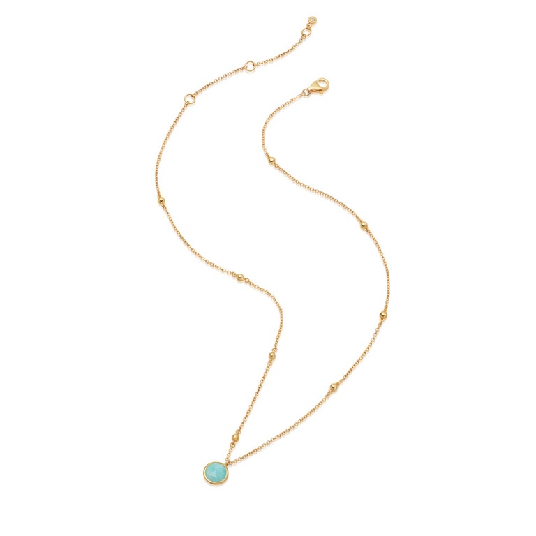 Beaded Amazonite Pendant Necklace in Yellow Gold Vermeil
