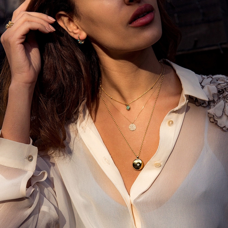 Beaded Amazonite Pendant Necklace in Yellow Gold Vermeil