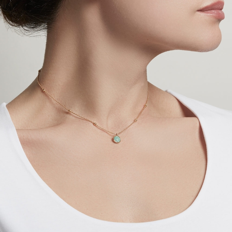 Beaded Amazonite Pendant Necklace in Yellow Gold Vermeil