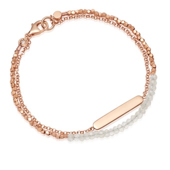 Engravable Plate Rainbow Moonstone Biography Bracelet IN Rose GOLD VERMEIL