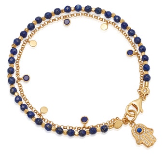 Lapis Hamsa Droplet Biography Bracelet in Yellow Gold Vermeil