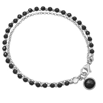 Black Onyx Charm Biography Bracelet - Silver