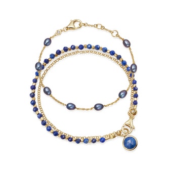 Peacock Pearl and Lapis Biography Bracelet Stack in Yellow Gold Vermeil | Astley Clarke