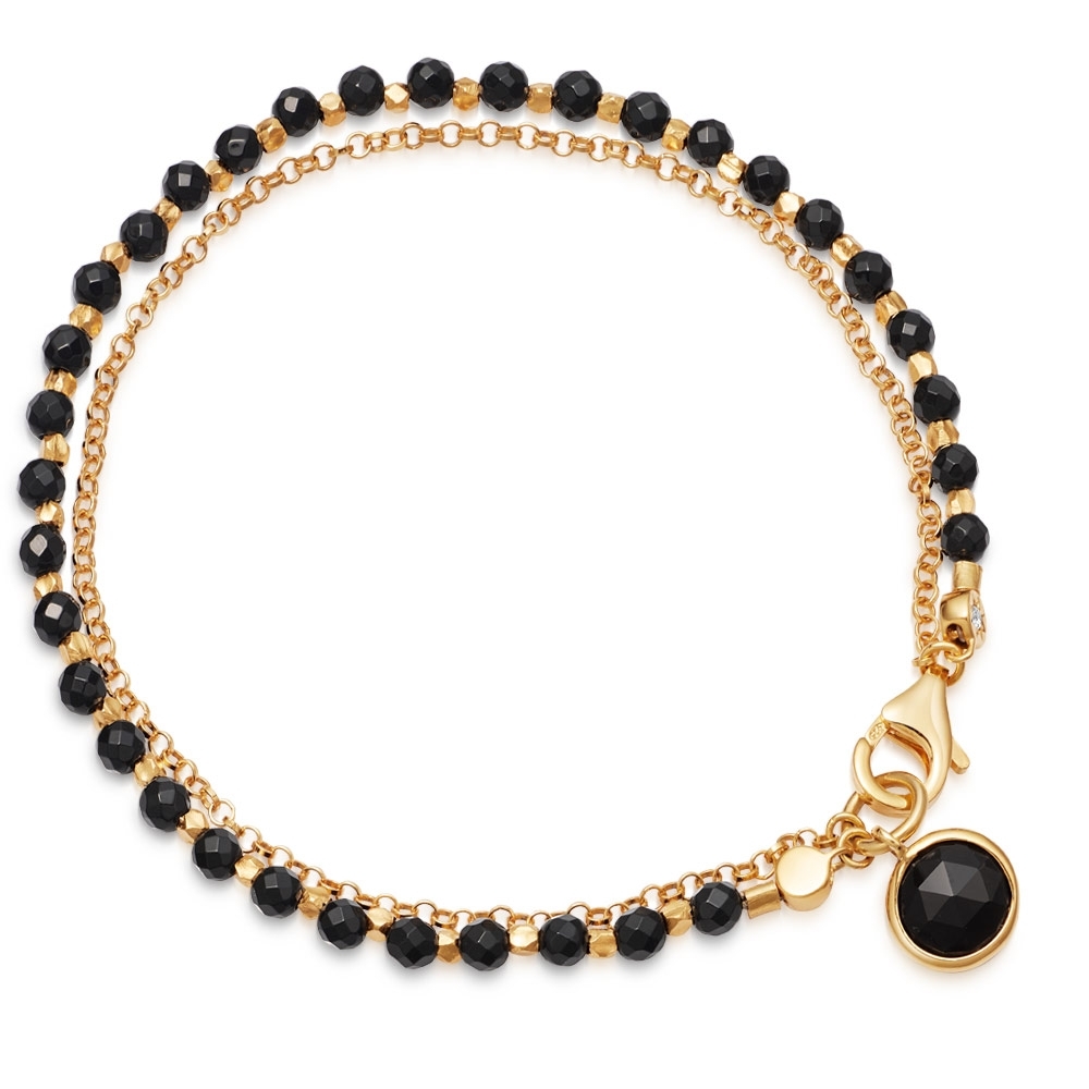 Gold Biography Black Onyx Charm Bracelet