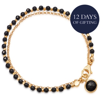 Gold Biography Black Onyx Charm Bracelet