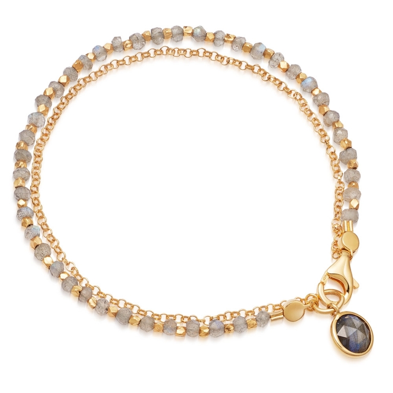 Labradorite Charm Biography Bracelet - Yellow